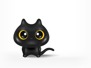 3D cute Halloween black cat cartoon character, trick or treat party, october holiday, 3d rendering.