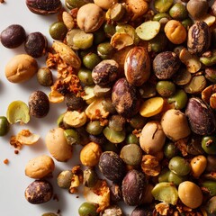 Obraz premium A vibrant composition showcases an assortment of nutritious beans and seeds. With a focus on their natural textures and colors. This photo evokes feelings of freshness.