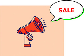 Hand Holding Megaphone with Sale Balloon Text