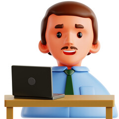3D Render of Male Teacher Working on Laptop