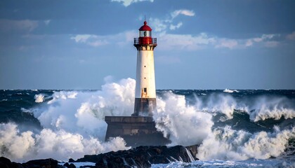 Lighthouse Against the Storm: A Majestic Seascape