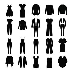Minimalist Clothing Icons Vector Set  Modern Fashion Silhouette Collection for Dress, Suit, Jacket, Pants, and Apparel Design, Perfect for Branding, E-commerce, and Digital Illustration Projects