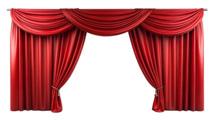 Opulent red stage curtains with swag isolated on transparent background add a touch of sophistication and grandeur to any theatrical production