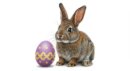 Obraz premium Adorable Easter Bunny with Decorated Egg: A High-Resolution Image Perfect for Springtime Greetings, Holiday Cards, and Easter-Themed Designs. This charming photograph features a fluffy brown bunny...