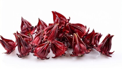 Dried Hibiscus Sabdariffa Or Roselle Fruits On White