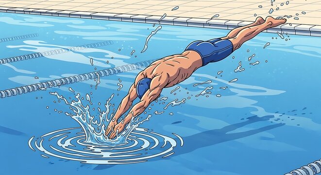 Swimmer Diving into Pool Competition.