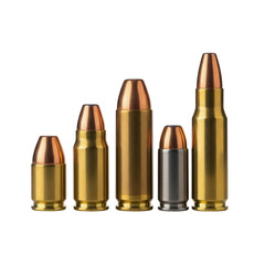 Collection of various ammunition cartridges isolated on transparent background