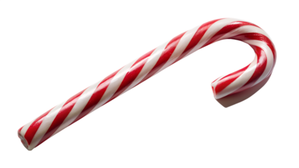 A single red and white striped candy cane, isolated on transparent background, a classic christmas treat and symbol of holiday sweetness
