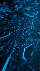 Obraz premium Futuristic electronic circuit board with glowing blue pathways