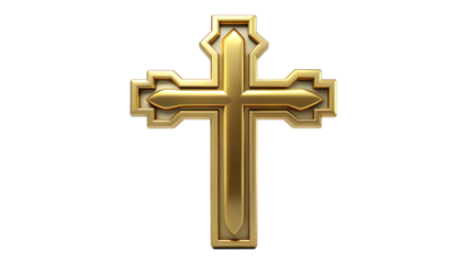 Golden christian cross isolated on transparent background, a symbol of faith, hope, and love, representing the crucifixion and resurrection of jesus christ