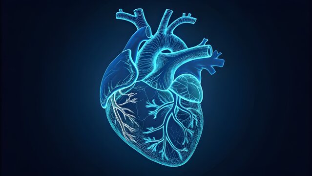 Stunning anatomical heart illustration for medical education, cardiology presentations, and healthcare marketing, showcasing intricate cardiovascular detail