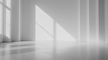 Minimal clean white studio interior with walls and corner shadows.