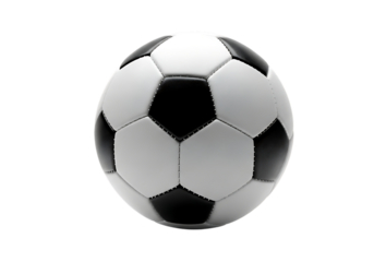 Classic black and white soccer ball with hexagonal and pentagonal panels isolated on transparent background