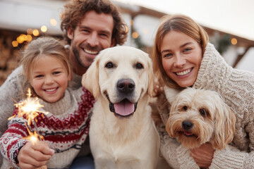 joyful family gathers in their cozy backyard on christmas night watching ultrabright fireworks fill sky