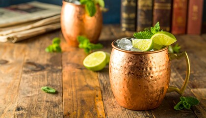 Copper mugs of a refreshing drink
