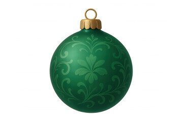 Fototapeta premium Elegant green christmas ornament ball with golden cap and decorative floral pattern on transparent background