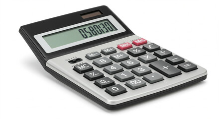 High-Resolution 3D Render of a Modern Desk Calculator with Display Showing 058030, Ideal for Finance, Accounting, and Business Concepts.  This detailed image showcases the calculator's sleek design...