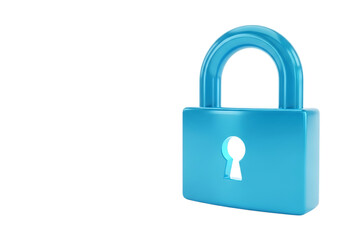 Shiny blue padlock with a keyhole symbol representing security and protection isolated on transparent background