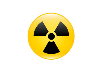 Fototapeta premium Bright yellow circular radiation hazard symbol with black trefoil icon isolated on transparent background