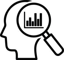 Silhouette data analysis magnifying glass on head vector illustration