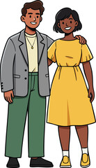 Young couple wearing casual fashion clothes standing together smiling friendly and happy vector illustration 