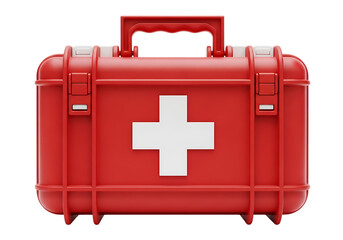 Fototapeta premium Red first aid kit with white cross symbol isolated on transparent background