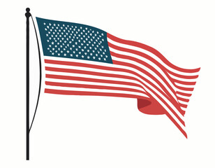 Obraz premium USA flag flying waving on pole Vector Image isolated on white background.
