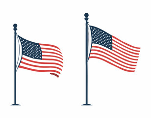 Obraz premium USA flag flying waving on pole Vector Image isolated on white background.