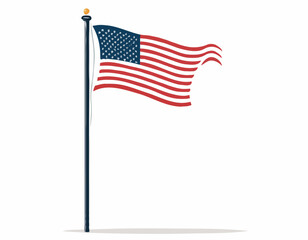 Fototapeta premium USA flag flying waving on pole Vector Image isolated on white background.
