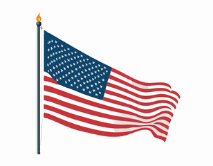 Obraz premium USA flag flying waving on pole Vector Image isolated on white background.
