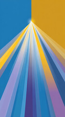 Abstract symmetrical light rays on blue and yellow background