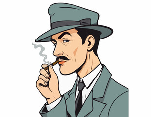 Detective Man Character Smoking Pipe image vector Stock Illustration on white background.
