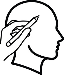 Silhouette man head with hand holding pencil drawing vector illustration