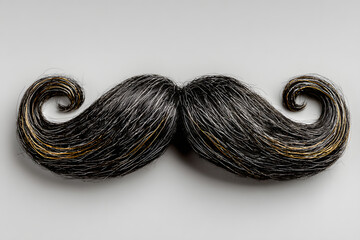 Fake curly black handlebar mustache isolated on white background