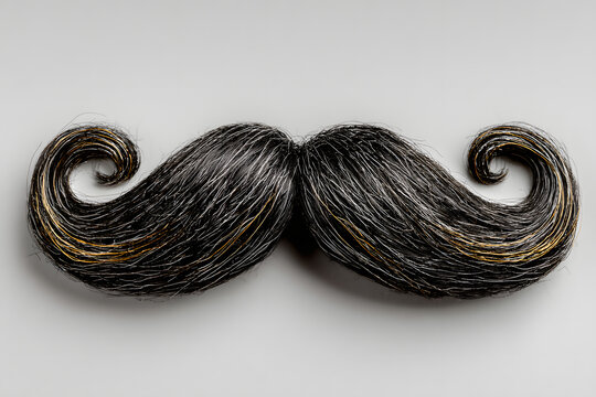 Fake curly black handlebar mustache isolated on white background