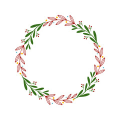 Christmas wreaths made of branches, leaves, berries and ribbons