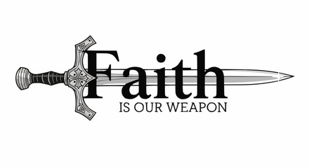 Empowering Faith Concept with Sword Imagery, Strength and Belief, Spiritual Warfare Symbolism, Powerful Religious Statement, Inspiring Christian Graphic