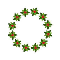 Christmas wreaths made of branches, leaves, berries and ribbons