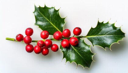 Holly Sprig With Red Berries And Green Leaves Ilex Isolated On A Transparent Background