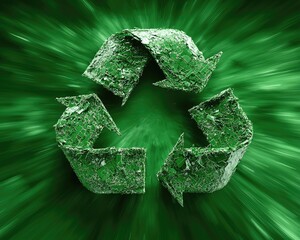 Abstract recycle symbol on a vibrant green background