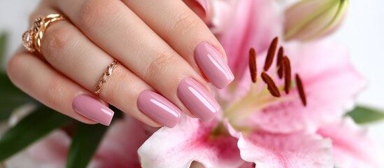 Fototapeta premium Elegant Pink Nail Polish and Lily
