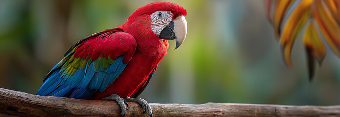 Red and Blue Macaw Perched , parrot on Branch