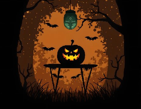 halloween background with pumpkin and bats
