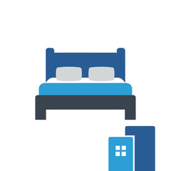 Illustration of a double bed, likely for a hotel or accommodation.