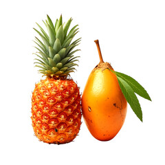 Fresh pineapple and orange fruit isolated on transparent background