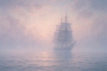 Fototapeta premium Sailboat in the Mist on the Horizon