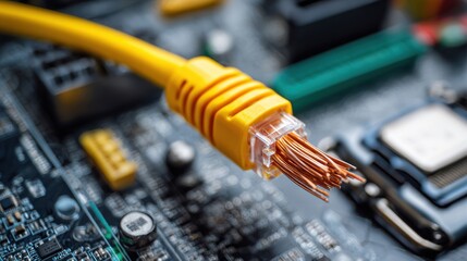 Close-up of Ethernet Cable Connected to Motherboard