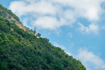 Isolated church along the moutain hill in Valle d&rsquo;Aosta, Italy