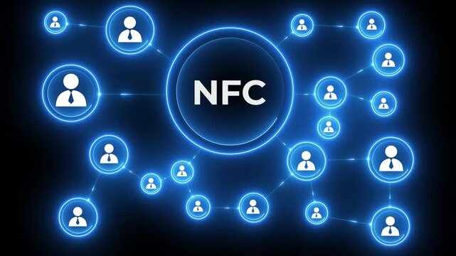 Businessman press button NFC web. Glowing neon background, Motion graphics of "NFC" concept. 4k