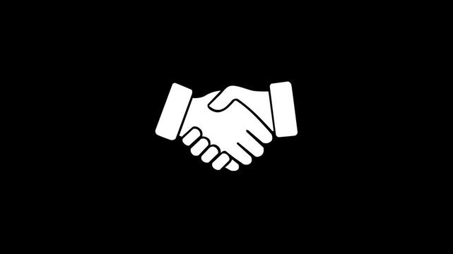 Glowing of shaking hands icon in fill design, animated on a black background. Motion graphics of business concept.4K